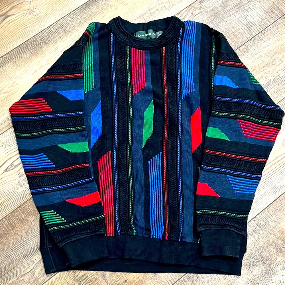 Coogi Style Vintage Tundra Canada 3D Multicolor Sweater Mens Size M 100% Cotton